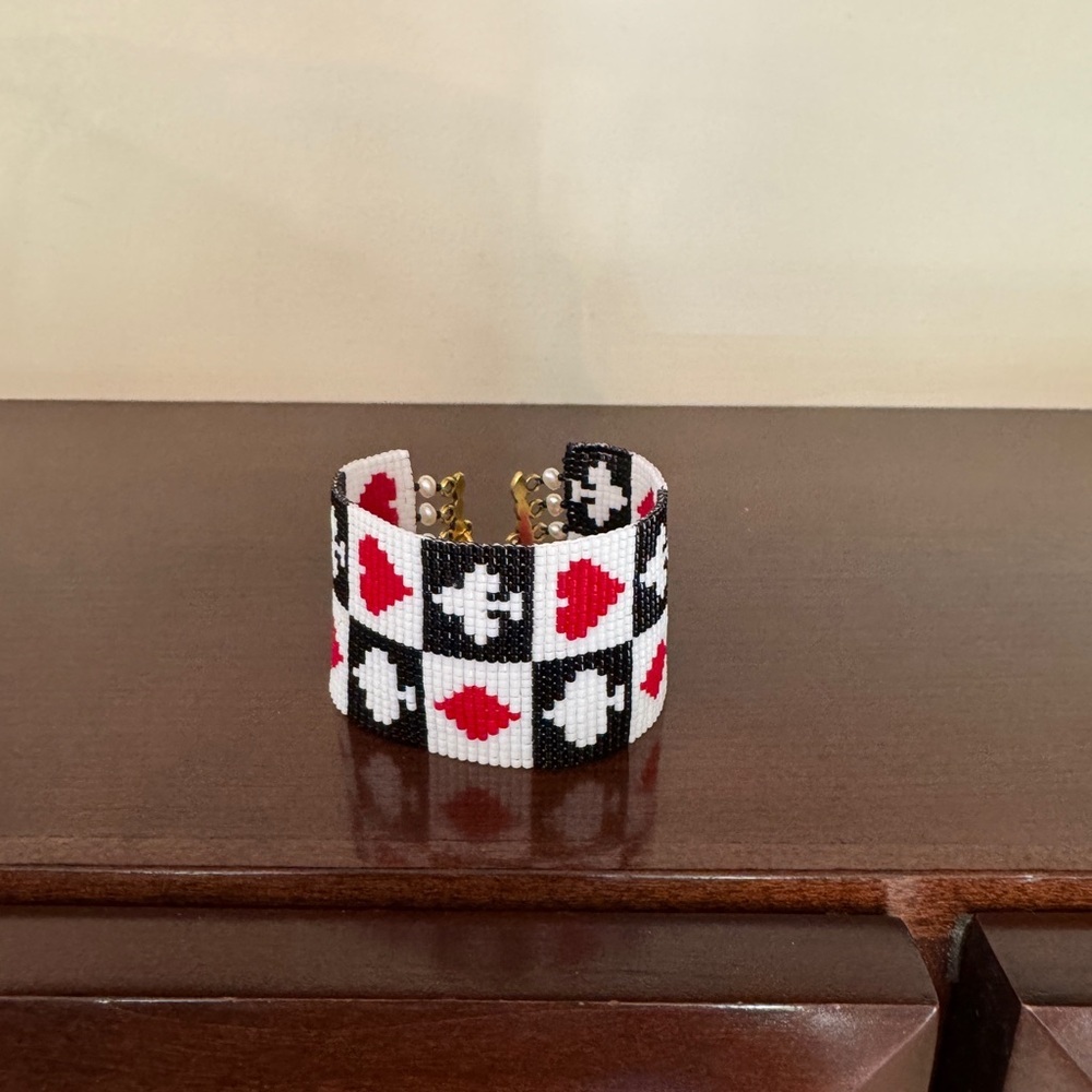Hand Crafted Playing Card Motif Beaded Cuff Bracelet - Picture 6 of 6